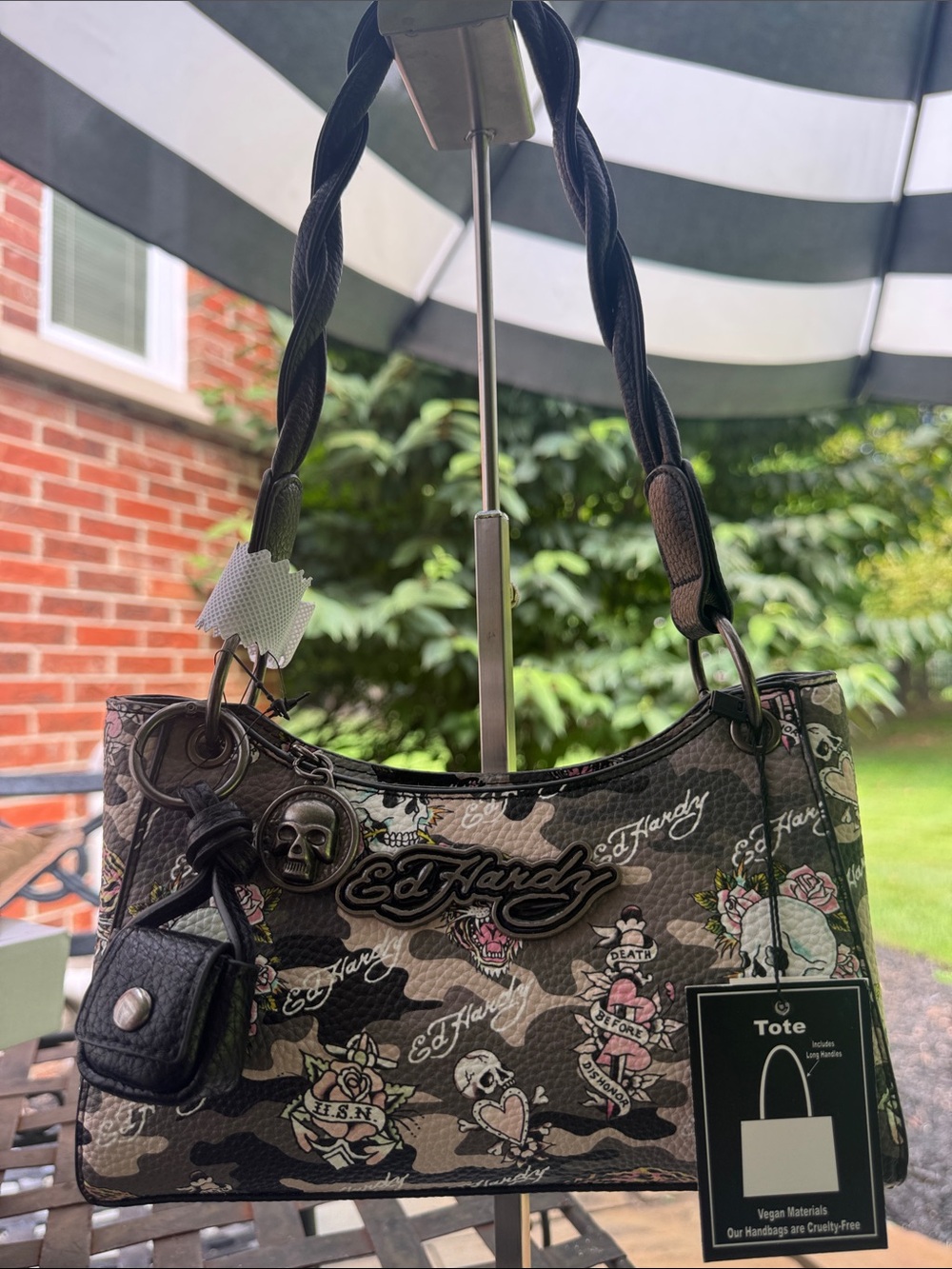 Ed Hardy shoulder bag Black and Gray Floral Logo Shoulder Bag